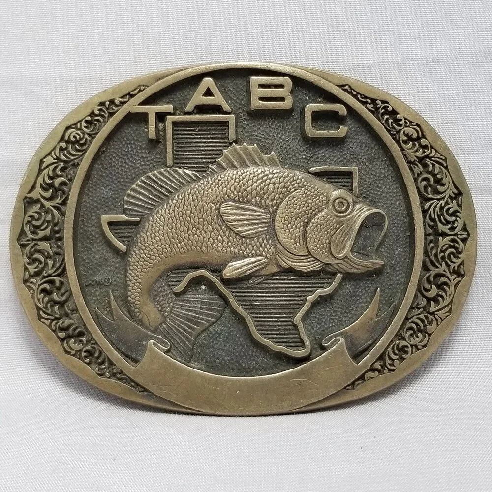 TABC‎ Texas Anglers Bass Club Brass Belt Buckle Fishing Western Style